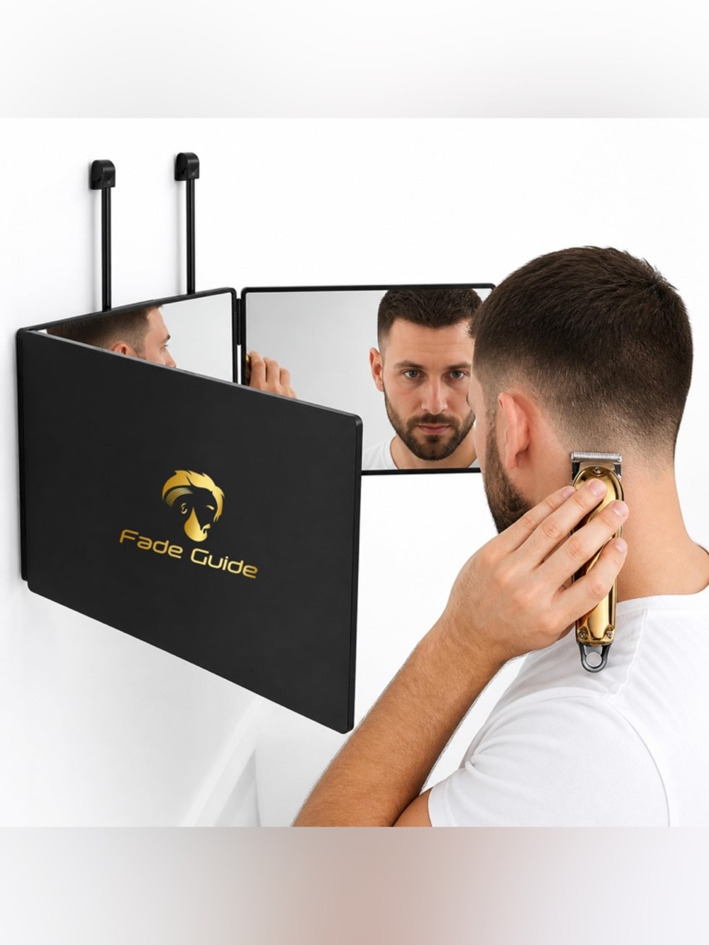 Wall-Mount Barber 3 Mirror Panel in Black